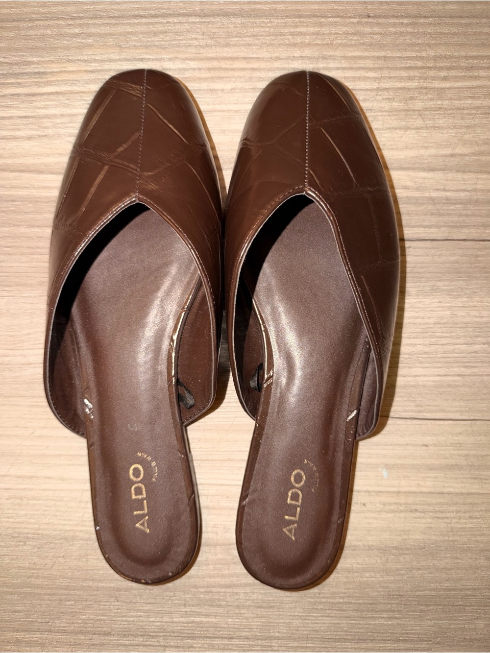 ALDO Brown Croc-Embossed Slip-On Mules